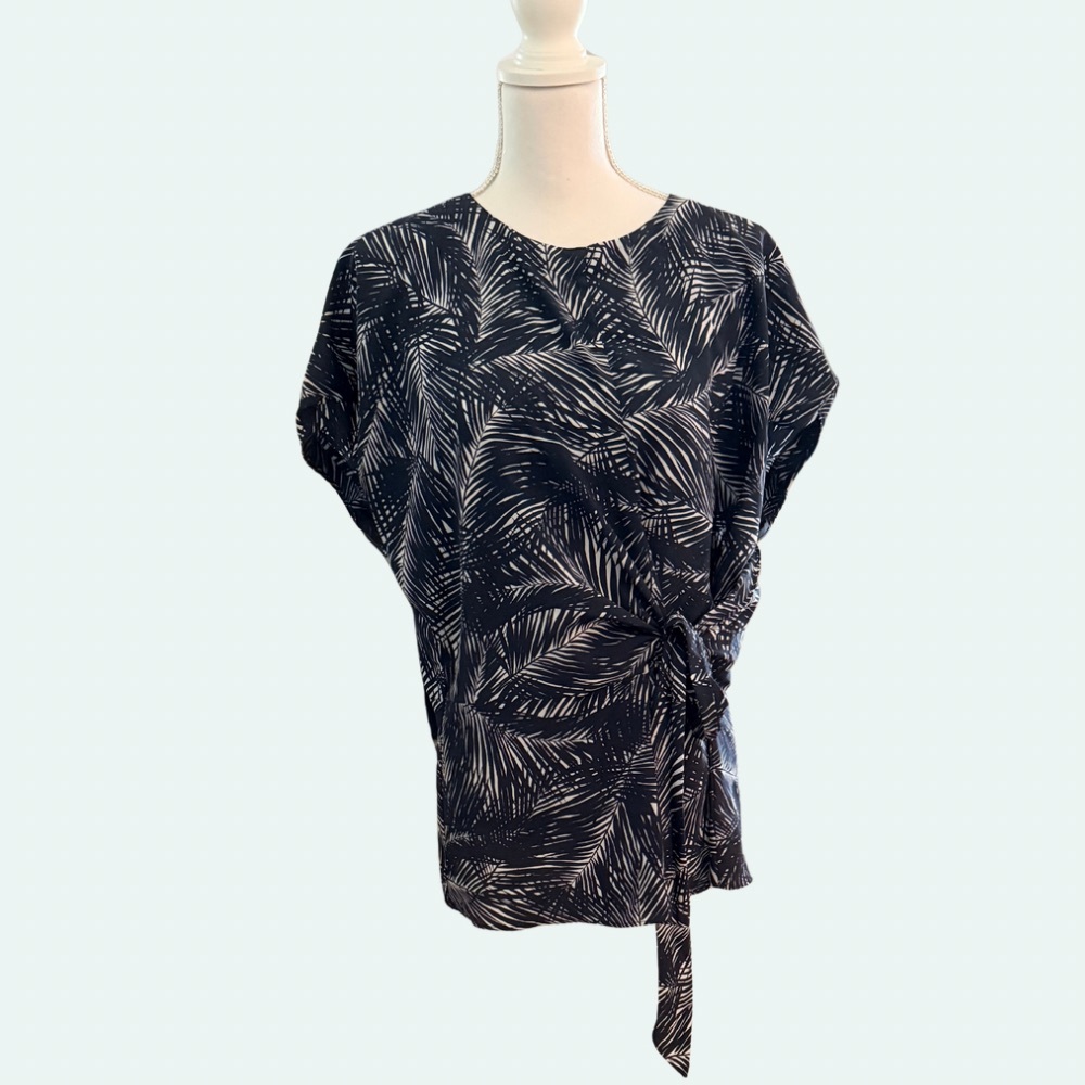 MICHAEL Michael Kors Palm Print Waist Tie Top Tropical Navy & White Plus Size 1X